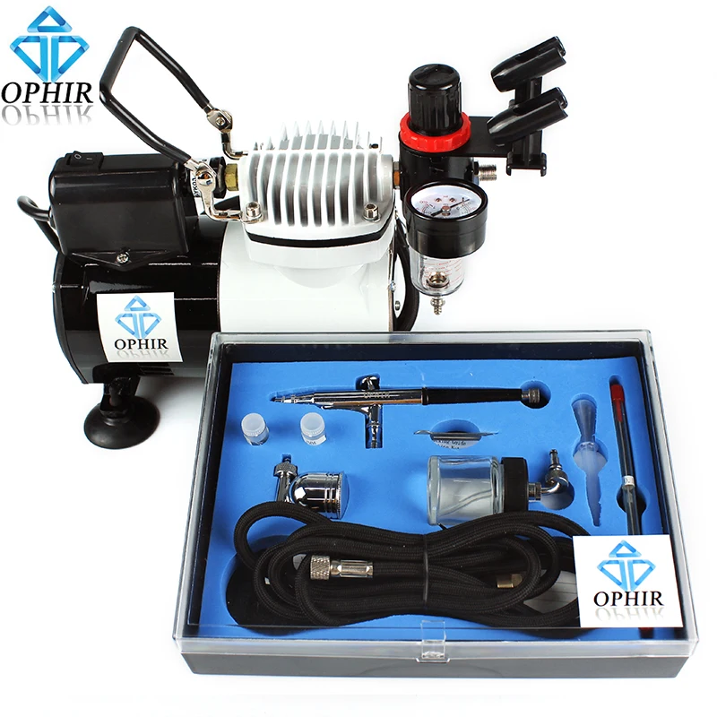 OPHIR Dual-Action Spray Gun Set Air Compressor Airbrush Kit for Body Art Tattoo Paint Cake Decoration_AC114+AC074 OPHIR Dual-Action Spray Gun Set Air Compressor Airbrush Kit for Body Art Tattoo Paint Cake Decoration_AC114+AC074