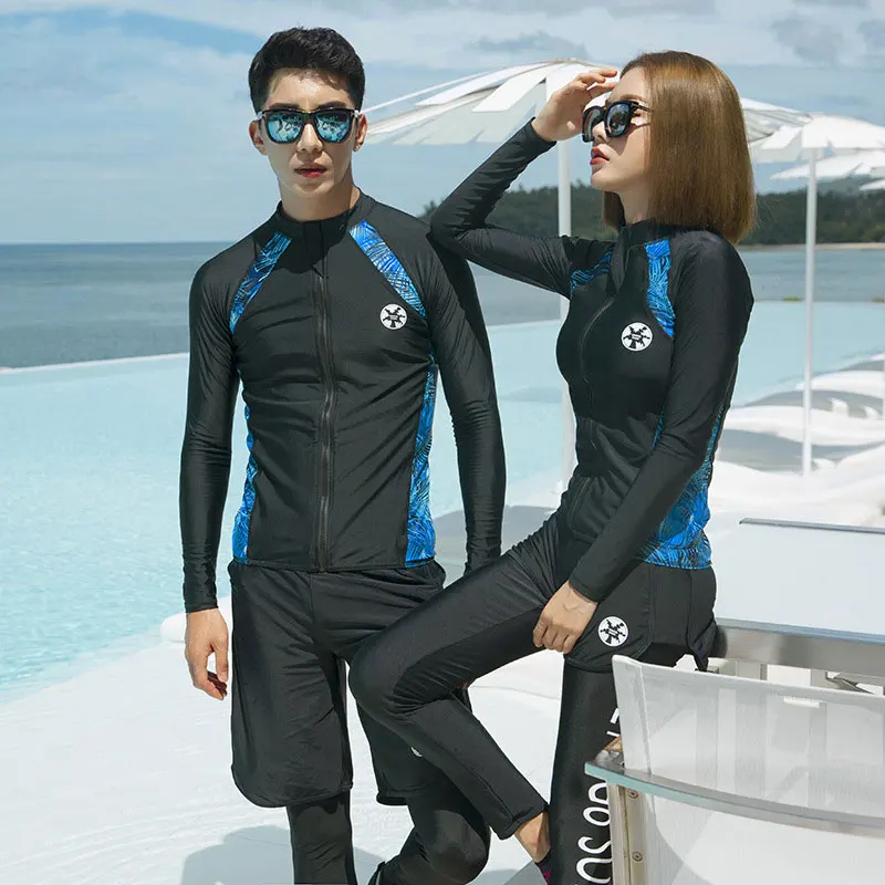 

Men's 3pc/set Women's 5pc/set Rash Guards Long Sleeve Top/ Long Leg Bottom Two Piece Bikini set Swimsuit Surf Sun Suit Full