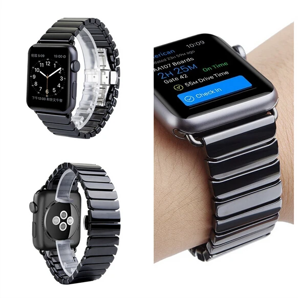 

2016 High Quality Ceramic Watchband Original Link Bracelet Strap + Connector Adapter For Apple Watch 38mm 42mm Ceramics bands