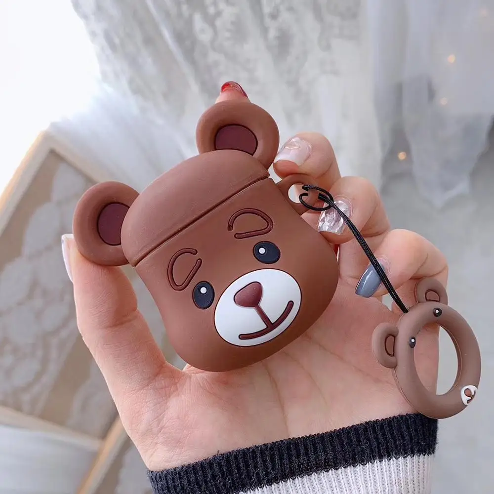 Cute Bear Silicone Earphone Cases For Apple AirPods Case Cartoon For Airpods 1 2 Accessories Protective Cover Key Ring