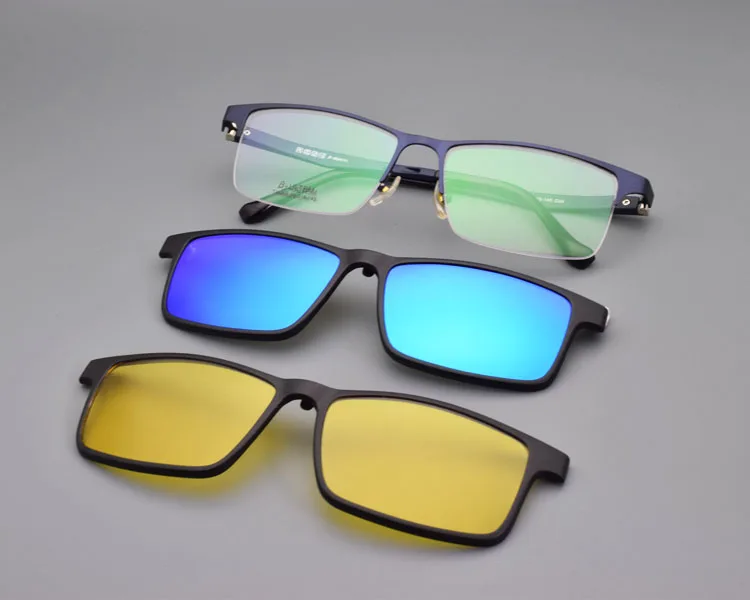 Мужские синие очки с поляризационной оправой, магнитные очки из нержавеющей стали для ночного видения, очки для вождения по рецепту