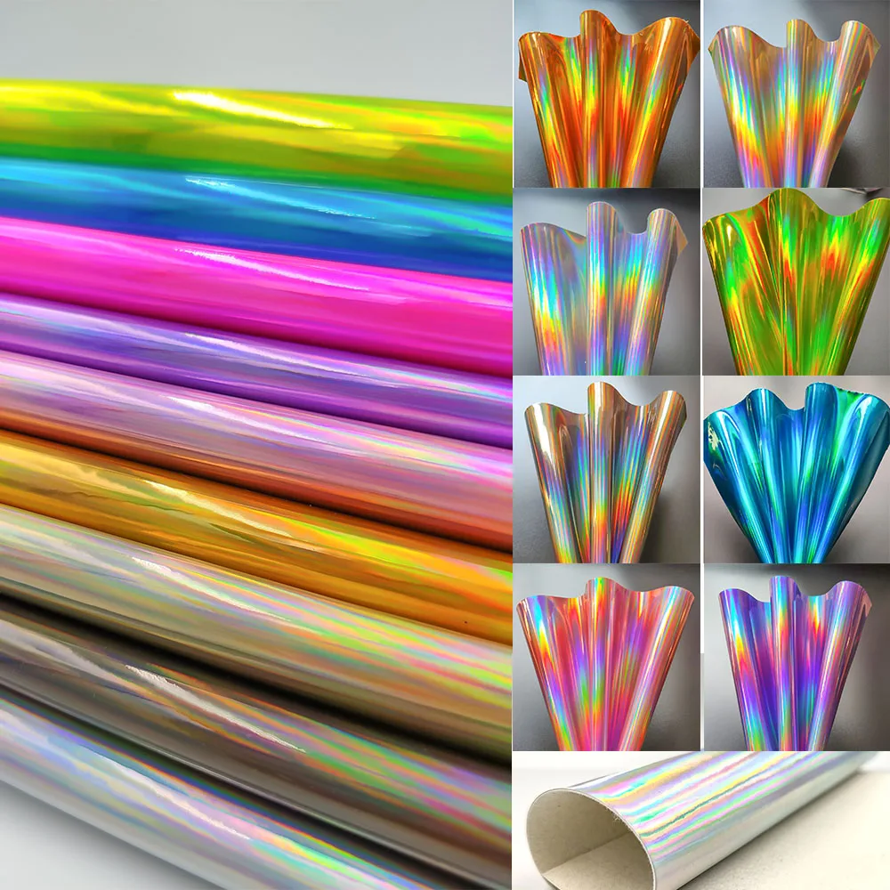 3D Laser iridescent Rainbow Mirrored Faux PU Leather Fabric Craft Cloth Bow Earring DIY Craft Material A5 20*15cm Sheets leather fabric