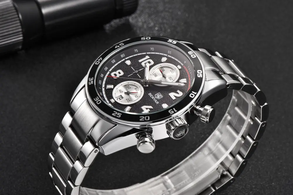 BENYAR, Кварцевые спортивные часы для мужчин, люксовый бренд, водонепроницаемые, с хронографом, военные, кожаные Наручные часы, мужские часы, Relogio Masculino