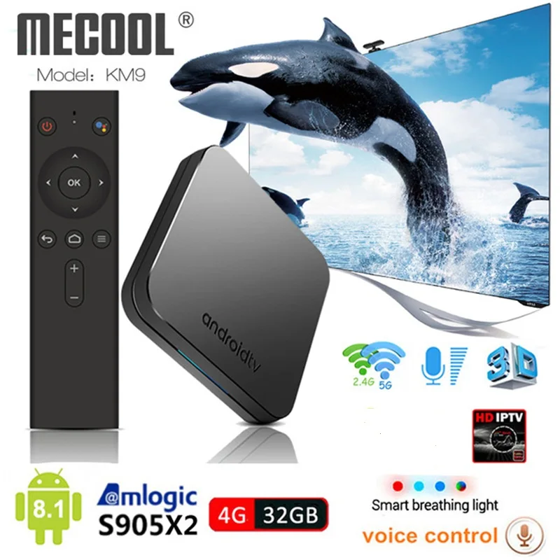 Mecool KM9 Android 8.1 Smart TV Box S905X2 4GB DDR4 RAM 32GB ROM 5G WIFI Bluetooth 4.1 4K HD Voice Control Set Top Box