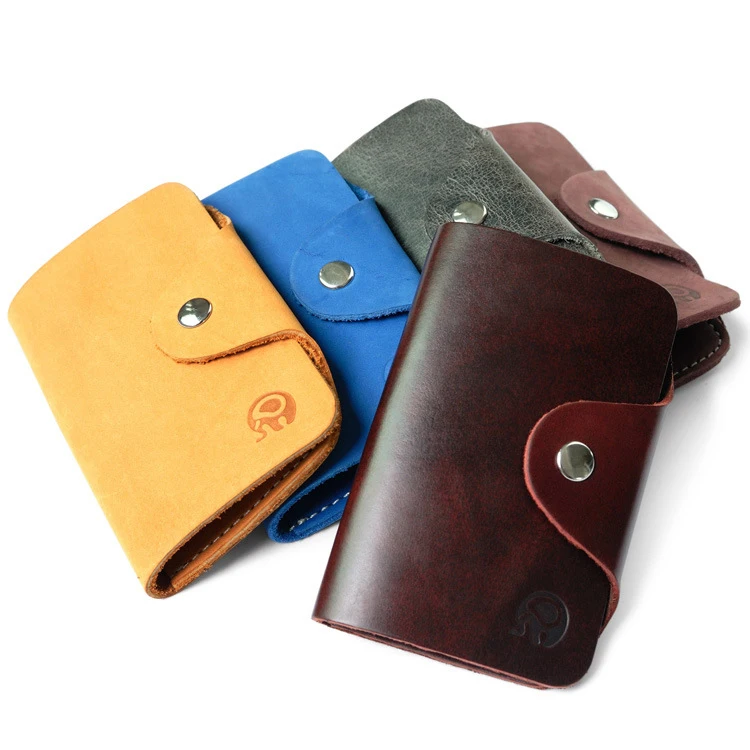 Retro Men Credit Card Holder Case with Keychain Holders Women Genuine Leather Card Holders ...