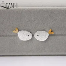 QIAMNI 925 пробы, серебряные серьги-гвоздики с милой рыбкой и желтым хвостом для женщин и девочек, ювелирные аксессуары, подарок на день рождения и Рождество