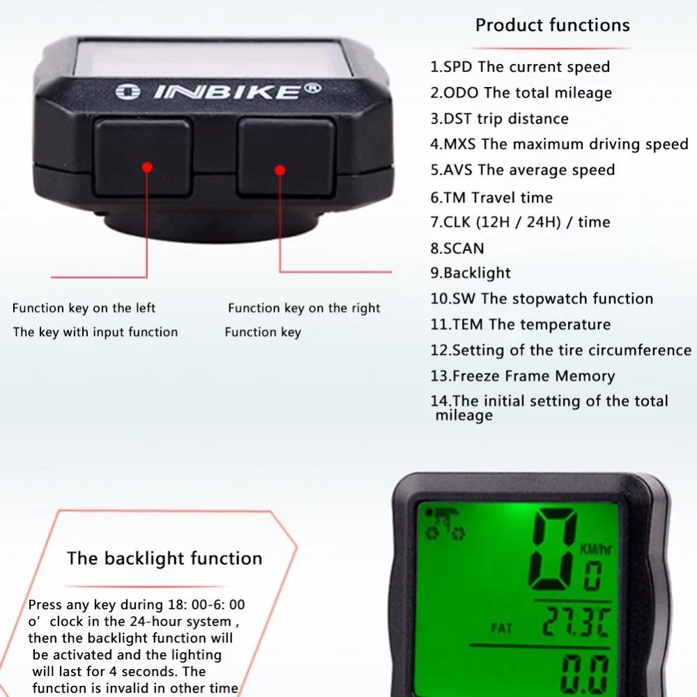 Проводной велосипедный компьютер INBIKE с водонепроницаемой подсветкой, велосипедный компьютер, цифровой велосипедный спидометр, велокомпьютер, одометр
