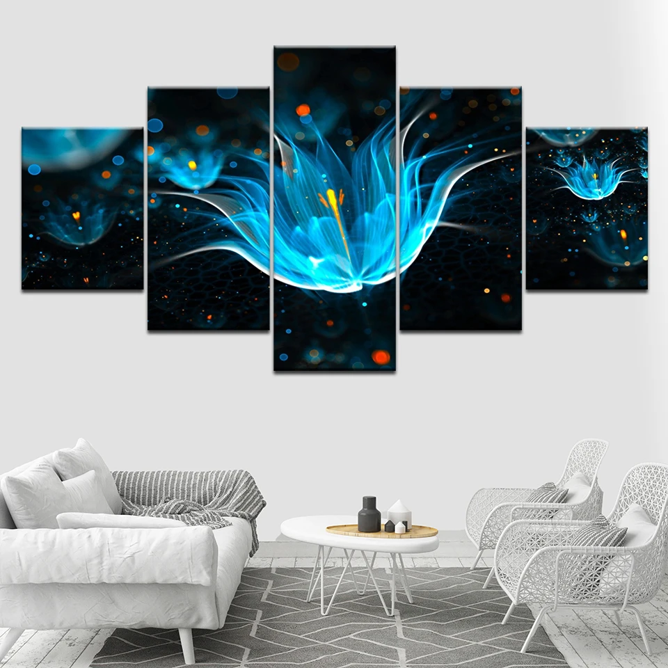 Canvas Painting Abstract neon flower Wall Art Pictures 5 Pieces Modular