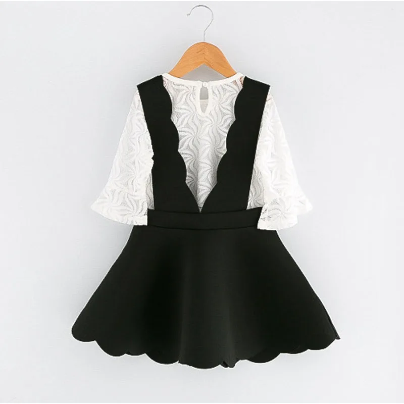 

2019 Spring New Girls Clothing Girls Suit White Lace Ruffled Long Sleeve + Suspender Skirt Fashion Children'S Clothing
