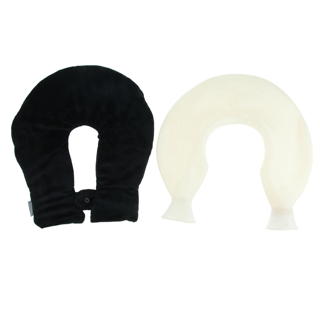1.4L Travel Home Winter U Shaped Neck Hot Water Bottle Heated Bag Cover Set Black Blue