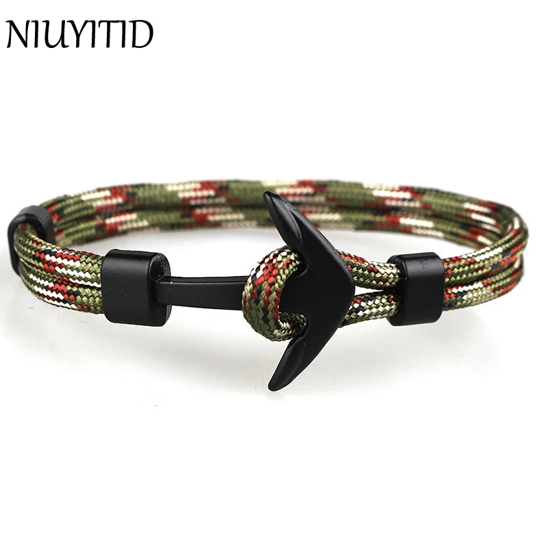 

NIUYITID New Black Anchor Bracelet For Men Fashion 21cm Handmade Charm Braclet Jewelry Male Accessories