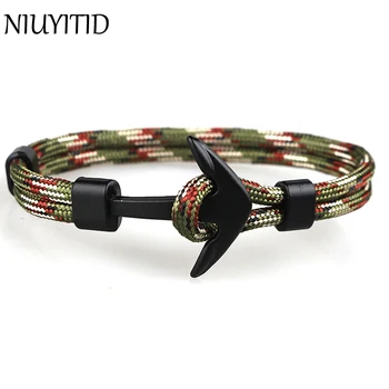 

Niuyitid New Black Anchor Bracelet For Men Fashion 21Cm Handmade Charm Braclet Jewelry Male Accessories