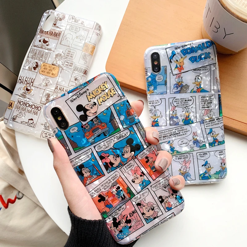 

For iPhone X Cute conch Shell minnie phone Cases For iphone 7 7plus 6 6s 6Splus 8 8Plus Cartoon winnie mickey soft back cover