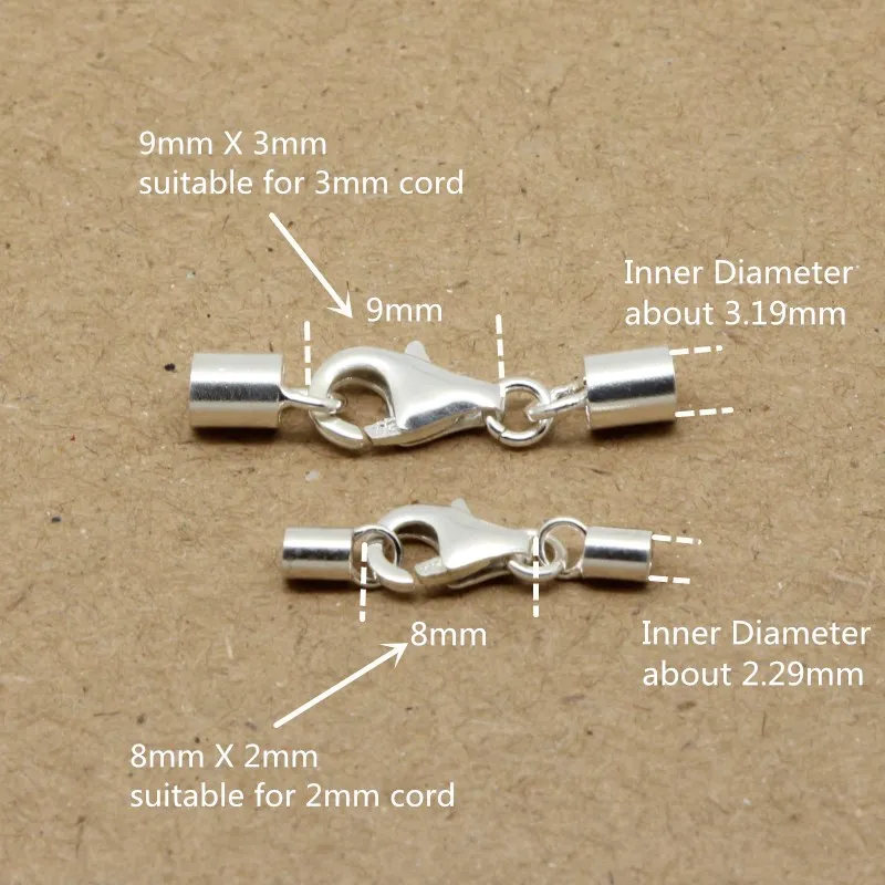 Настоящее Стерлинговое Серебро 925 пробы, аксессуары для ювелирных изделий, кожаный шнур, соединитель, застежки-карабины