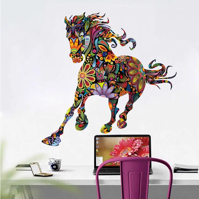 abstract design horse wall decal colorful flower pattern animal