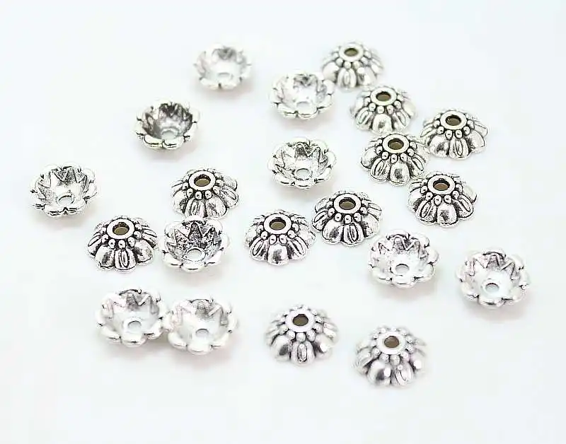 

100PCS Antique Silver color Tone Flower Bead Caps For Bracelets Necklace Jewelry Diy Making 8*2MM