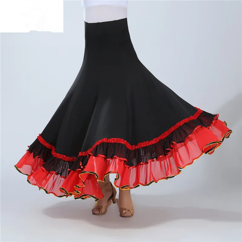 Испанская юбка для фламенко, для бальных танцев, для танцев, для выступлений, длинная юбка, большие качели, 6 цветов