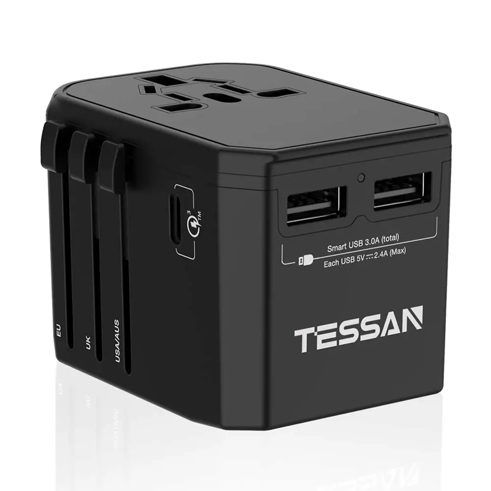 TESSAN все-в-одном Международный адаптер штепсельной вилки 3USB/2USB порты Tpye-C 3,0 порт-Универсальный адаптер переменного тока для США/ЕС/Австралии/Великобритании