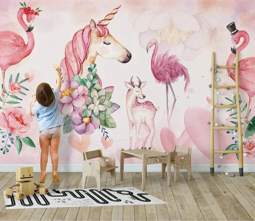 Beibehang нестандартного размера обои скандинавский розовый простой Фламинго Детская комната украшения фон papel де parede 3d обои