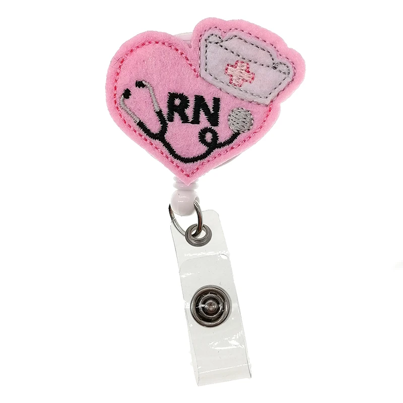 

10pcs/20pcs/lot Medical Nurse Pink Heart RN Retractable Badge Reel Stethoscope Nurse hat Card Badge Holder