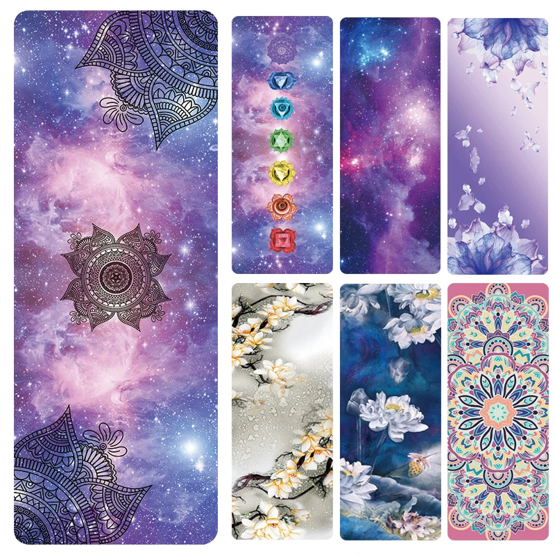 Esterilla de Yoga antideslizante para mujer, almohadilla de goma Natural plegable con estampado de cielo estrellado, cómoda, de ante, para ejercicio, Yoga y Pilates