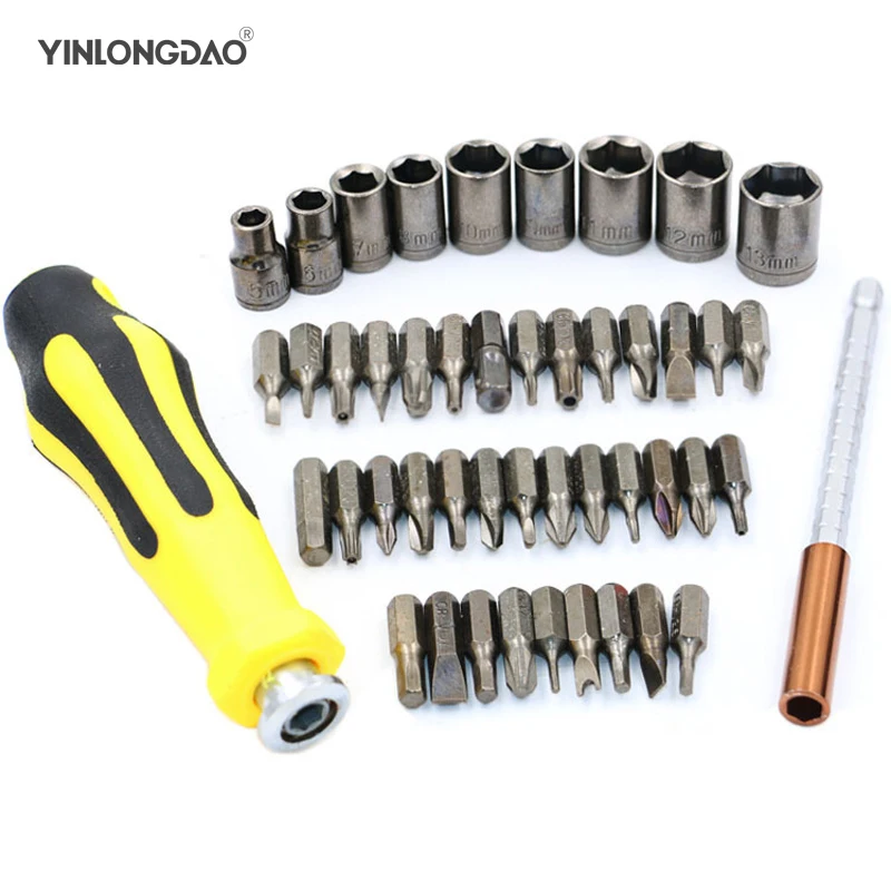 

47Pcs Multi-functional Ratchet Wrench Bit 1/4"Screw Driver Socket Set Adjustable Screwdriver Kit Repair Hand Tool Set