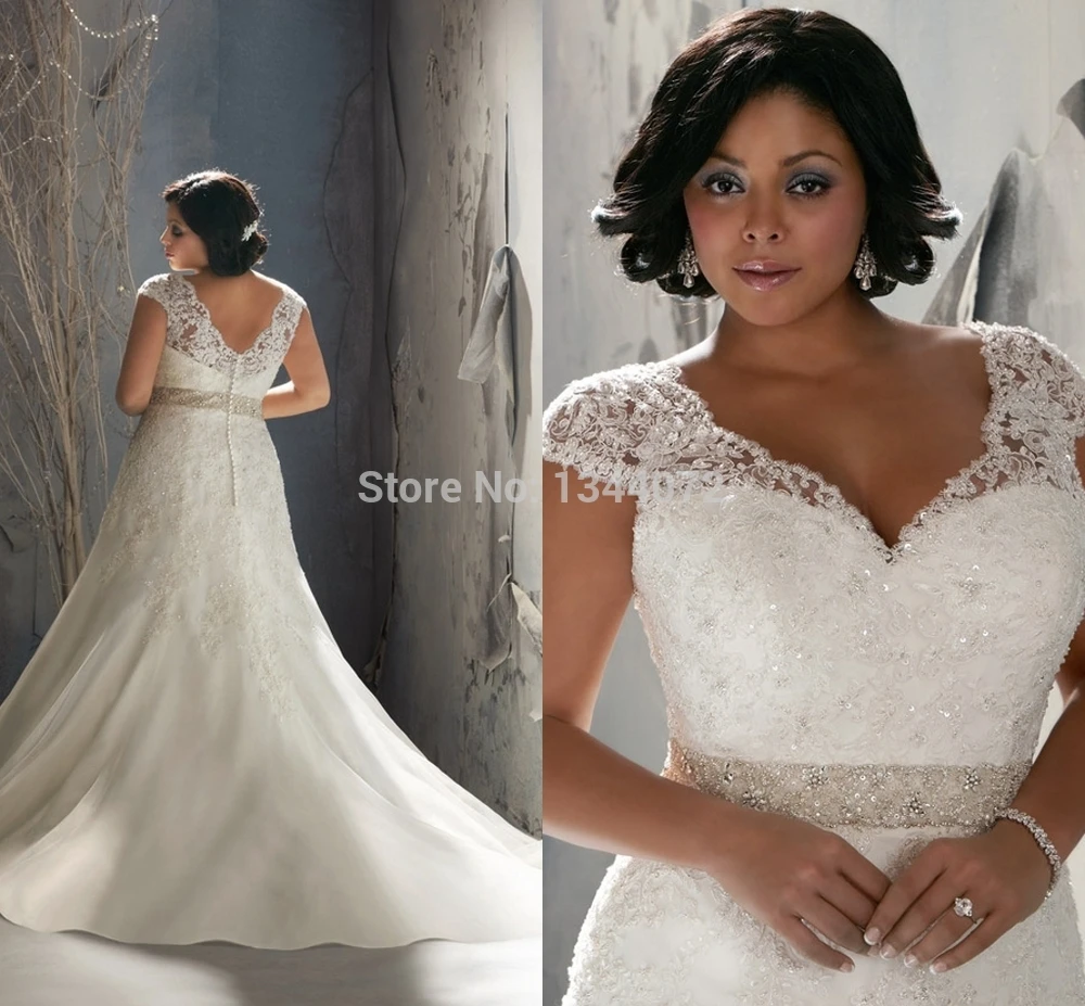

Vestido de noiva Plus Size Casamento New Style A-Line Court Train V-neck Cap Sleeve With Appliques Beading Grace Wedding Dresses