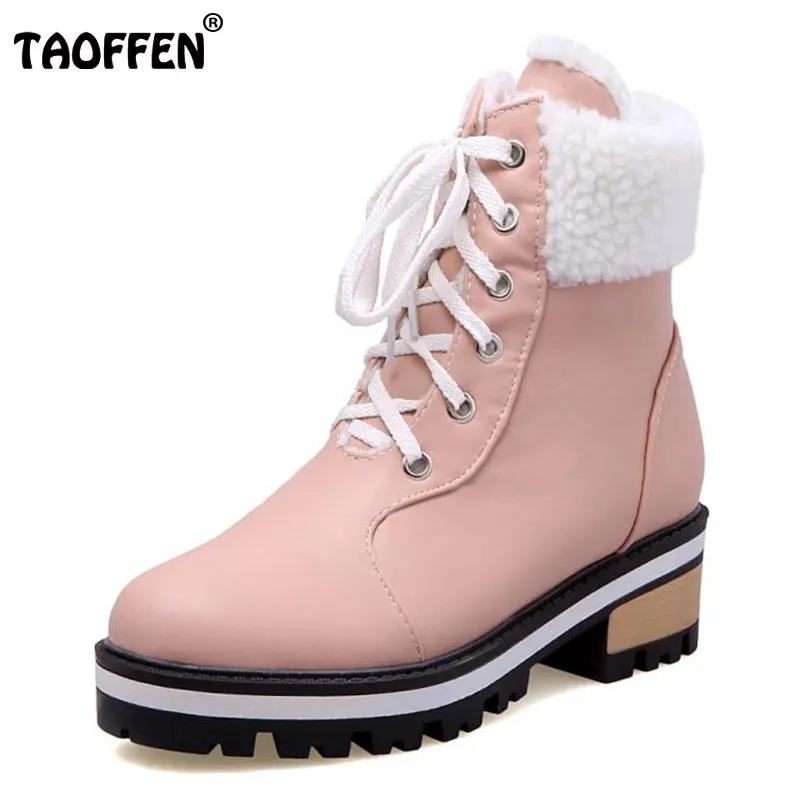 

TAOFFEN Size 33-43 8 Colors Women Half Short Snow Boots With Thick Fur Shoes High Heel Boots Cold Winter Botas Women Footwear