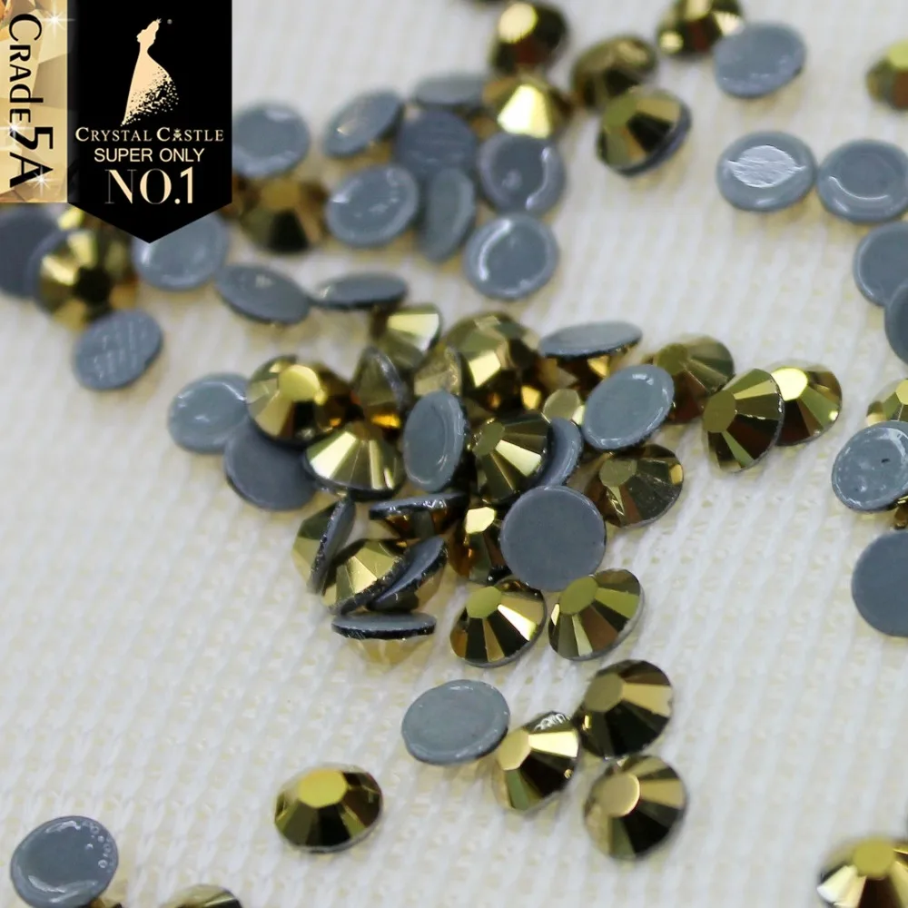 

Crystal Castle aurum dorado no dmc flatback crystal hotfix strass golden Wedding Stone hot fix rhinestones for bridal shoes