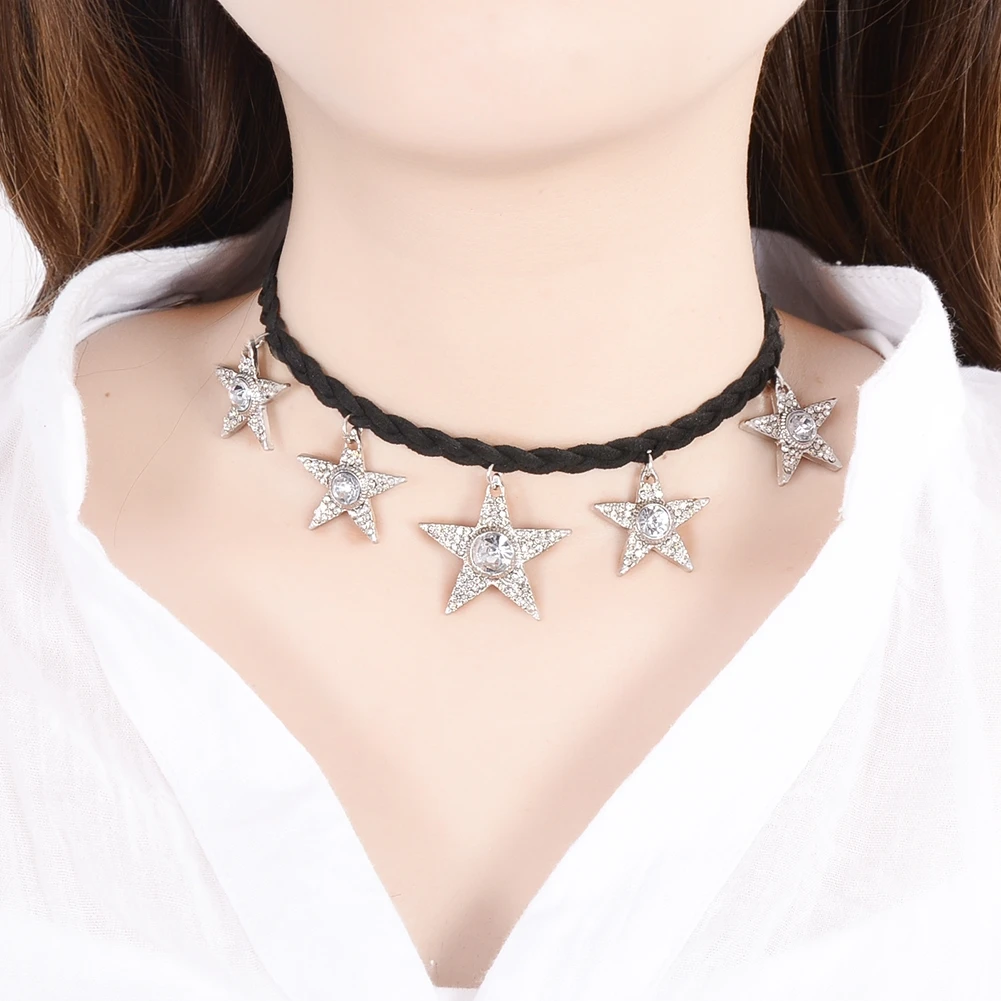 Ожерелье чокер женское из черной кожи с подвеской в виде звезды|fashion jewelry|jewelry
