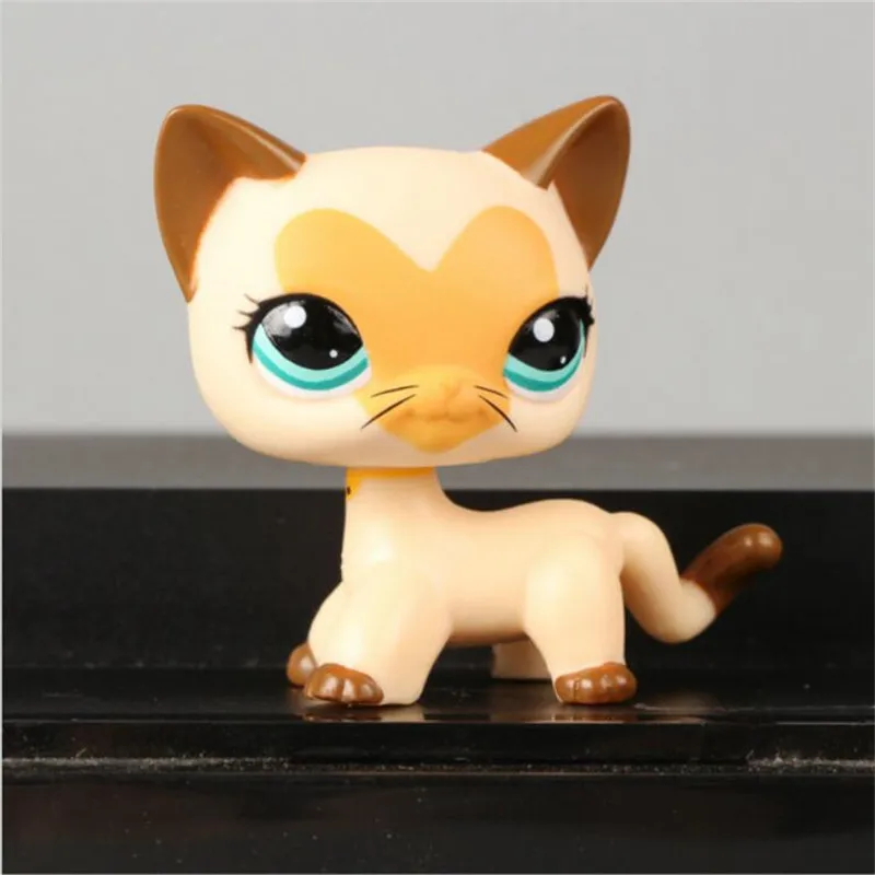 

5cm lps pet shop Animal Littlest Pet Cream Tan Brown Short Hair Cat Heart Face Kitty LPS free delivery