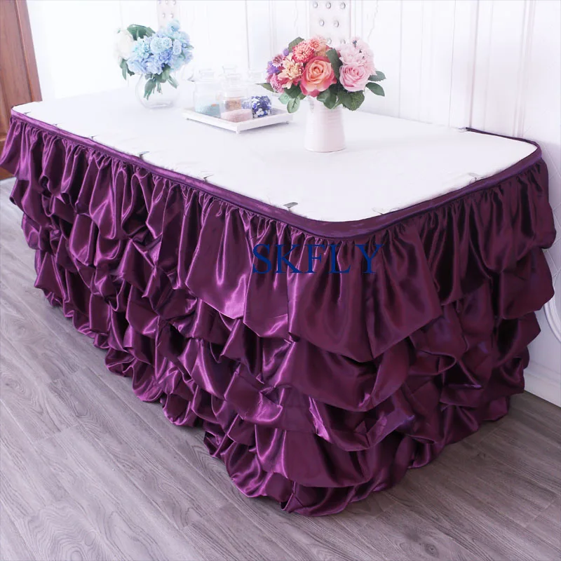 SK002B many colors made new wedding gathered royal blue satin table skirt