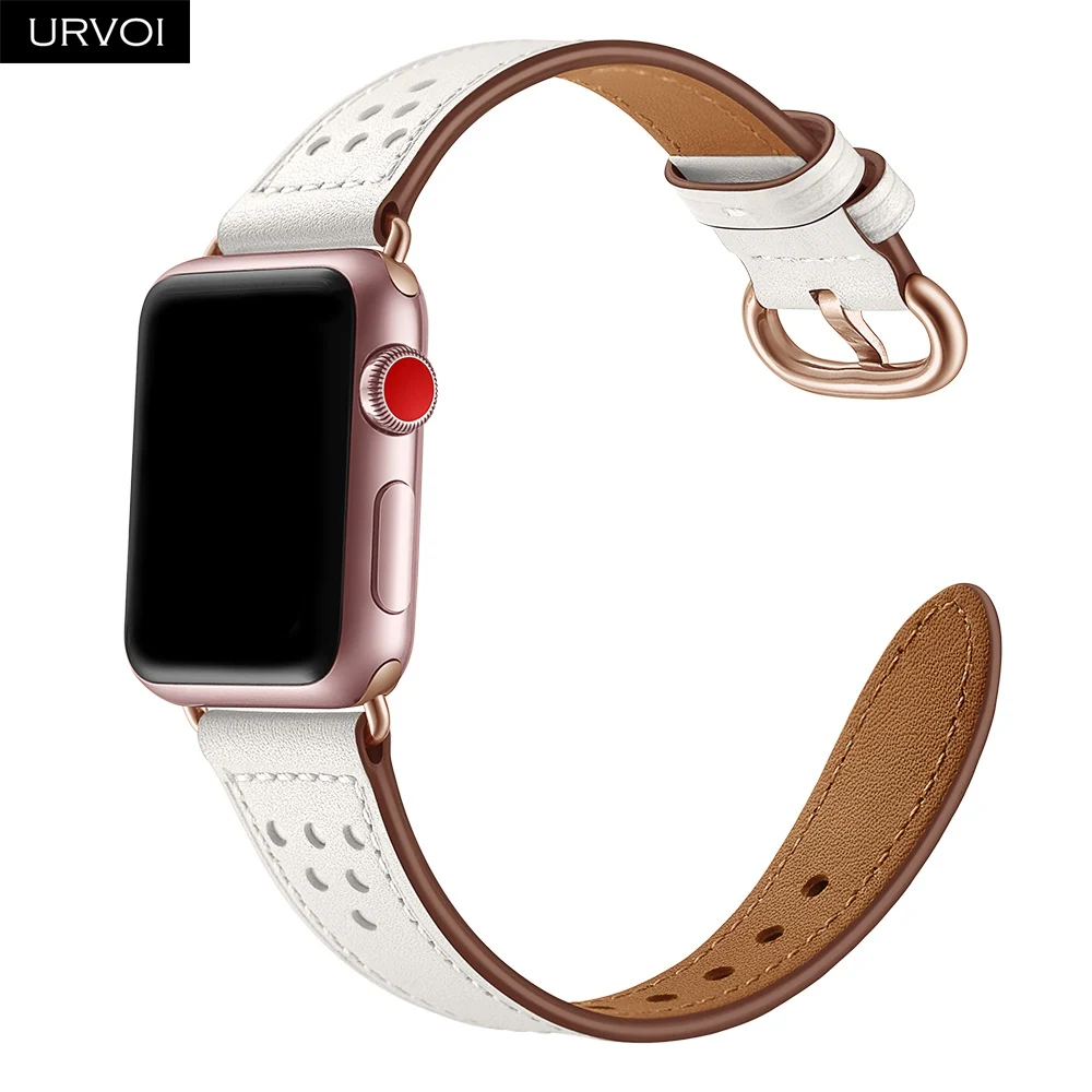 Кожаный ремешок URVOI для apple watch series 5 4 3 2 1 тонкий iwatch классический адаптер розового