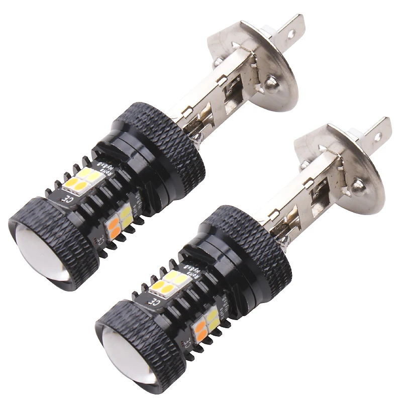 RXZ 2pcs H1 светодиодный противотуманный фонарь 3030 светодиодный 16smd H1 автомобильный противотуманный двойной цвет белый Янтарный высокой мощности для вождения DRL лампа 12 В автомобильный Стайлинг