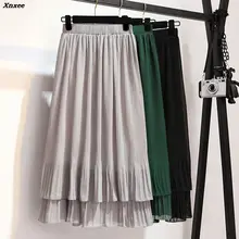 Женская плиссированная шифоновая юбка в винтажном стиле с высокой талией, юбки для женщин s Saia Long Rokken, летняя стильная юбка с оборками Jupe Femme Xnxee