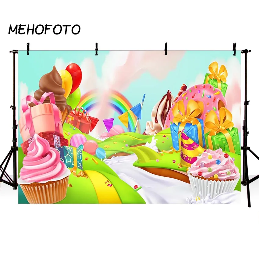 

MEHOFOTO Candy Bar Photography Background Birthday Party Banner for Photo Studio Rainbow Candyland Photo Backdrop Prop