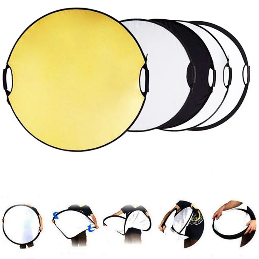 baratas Lightdow 43 Polegada 110 CM 5 em 1 Dobrável Multi Disco Luz do Refletor de Iluminação Fotográfica Portátil Rodada com a Barra do Punho