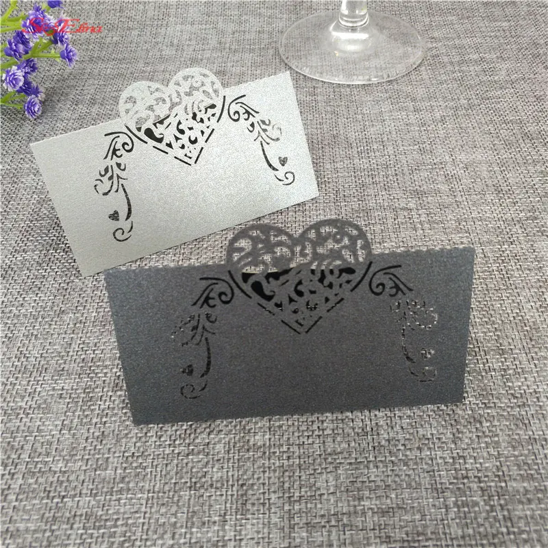 50pcs Heart Shape Laser Cut Wine Guest Party Table Name Place Cards Wedding Invitations Table Name Card Party Decoration 6z (101)