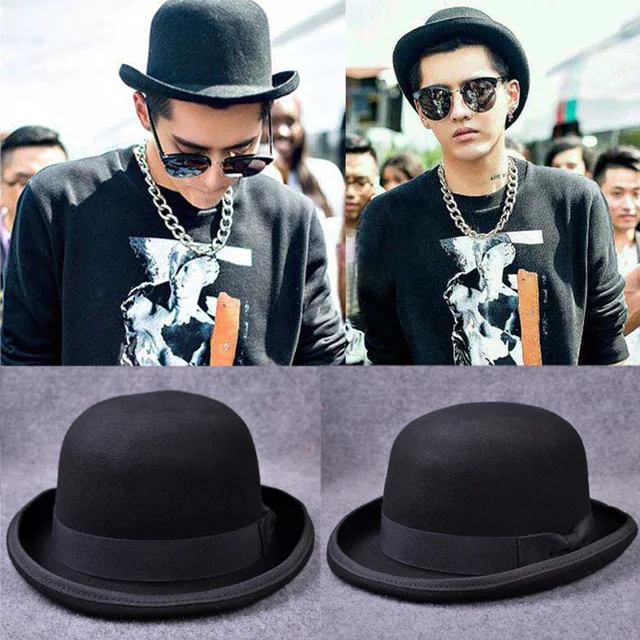 Paris fashion Men Wool Jazz Hat Dome Floppy Brim Fedora Hat Black Grey