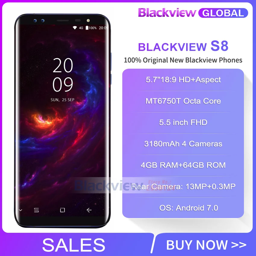 Быстрая доставка Blackview S8 5 7 &quot18:9 экран 4 камеры смартфон Гб 64 Восьмиядерный