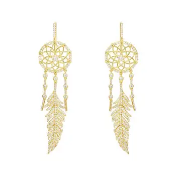 

[MeiBaPJ]Real 925 Sterling Silver Luxury Golden Long Earrings for Women with AAA High Quality Stones Party Fine Jewelry
