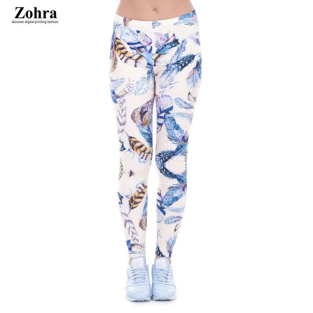 2017 Zohra Colored Feathers 3D Print Pattern Women Leggings Trouser