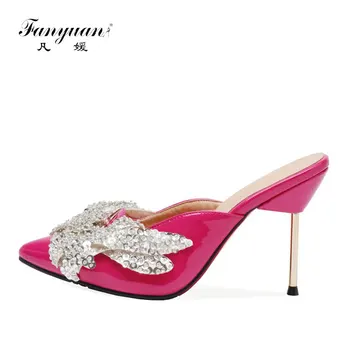 

fanyuan big size 34-43 fashion pointed toe shallow thin high heels shoes woman crystal prom wedding shoes summer sandals women