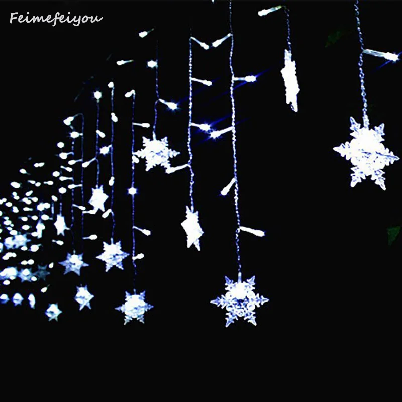 Feimefeiyou Waterproof 3.5M 96 LED Snowflake 8 Modes String Fairy Light for Christmas New Year Festival Wedding Eaves Decoration