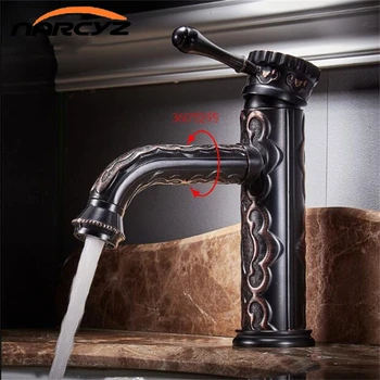 

New Basin faucet copper Europe retro hot and cold can rotate 360 degrees Black faucet washbasin faucet counter basin faucet B569