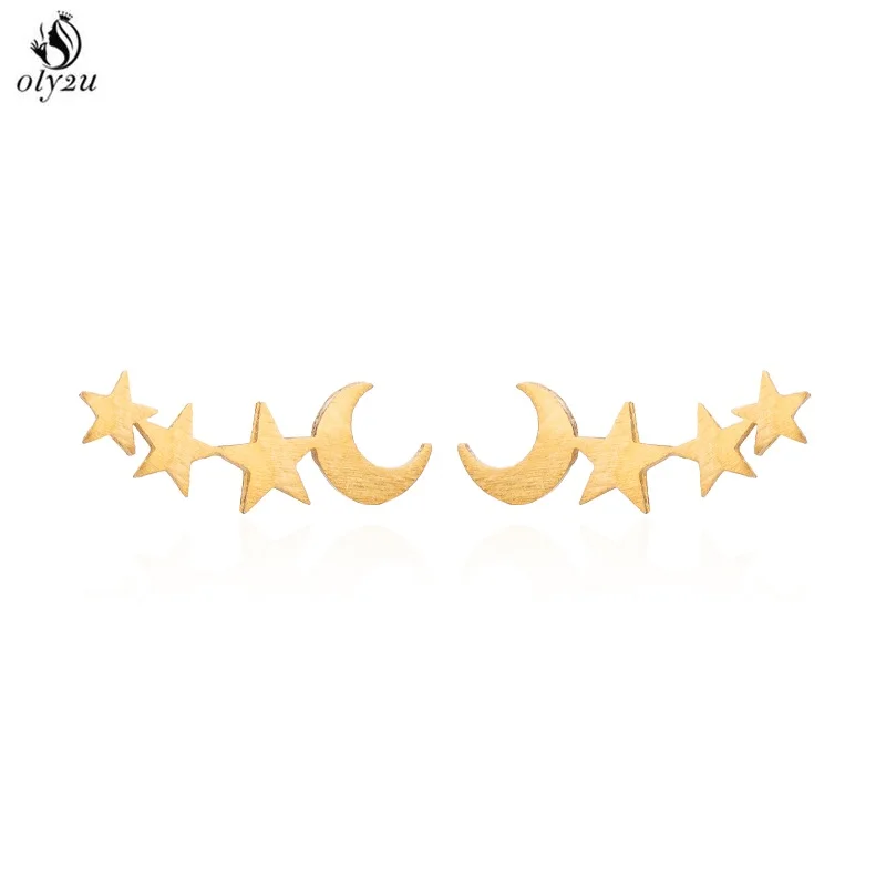 

oly2u Moon Star Ear Climber Tiny Star Moon Stud Earrings for Women Party Teen Celestial Birthday Gift Jewelry Brincos ED310