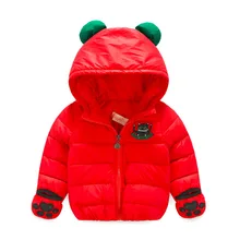 Boys Girls Winter Hooded Bunny Ears Bear Ears Down Jacket Outwear Coat Causal Tops Red Black Color For 2,3,4,5,6,7 Years Old