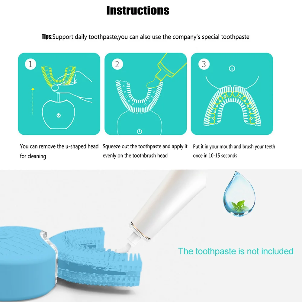 V-WHITE u-образная зубная щетка зубная паста головка Экологичная силикагель Головка Автоматическая Электрическая зубная паста головка 5 цветов