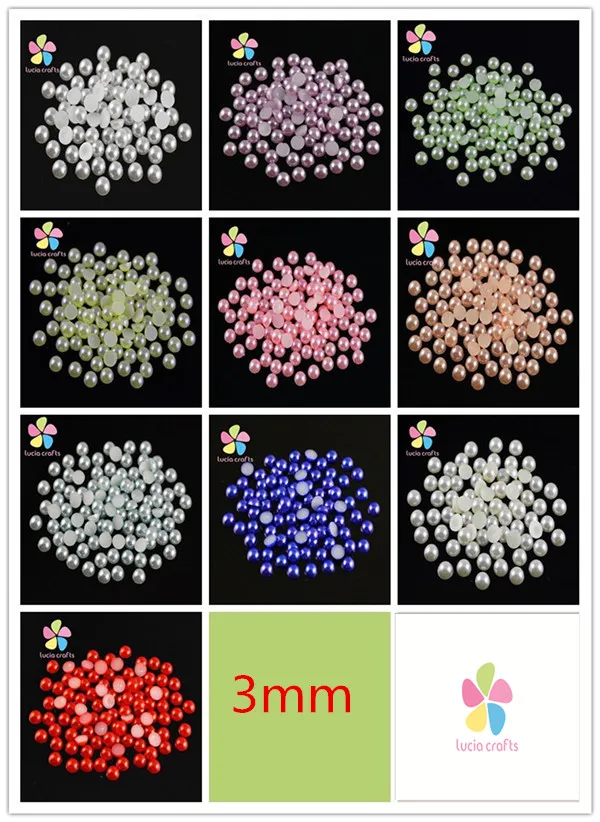 

1440pcs/2880pcs 3mm Multi colors option Half Round Pearls gems beads F0903