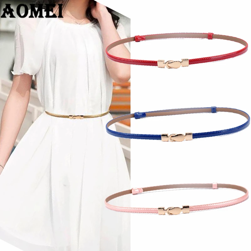 Women Hot Sale Beautiful Belts Ladies 6 Colors Thin Leather Female Belt with Chic Alloy Buckle ...